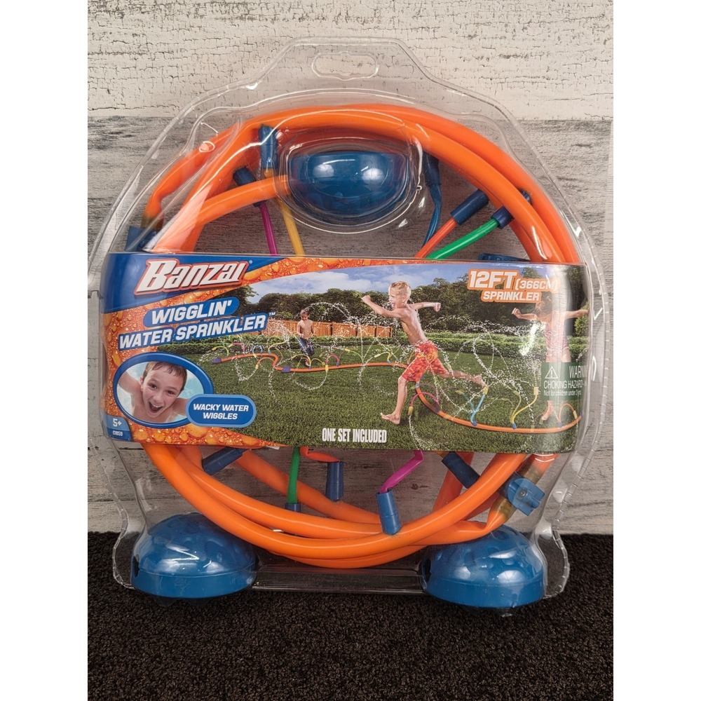 Banzai Wigglin Water Sprinkler Kids Orange 12ft Wacky Wiggles Outdoor Toy NIB